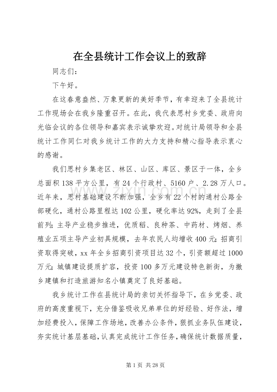 在全县统计工作会议上的演讲致辞.docx_第1页
