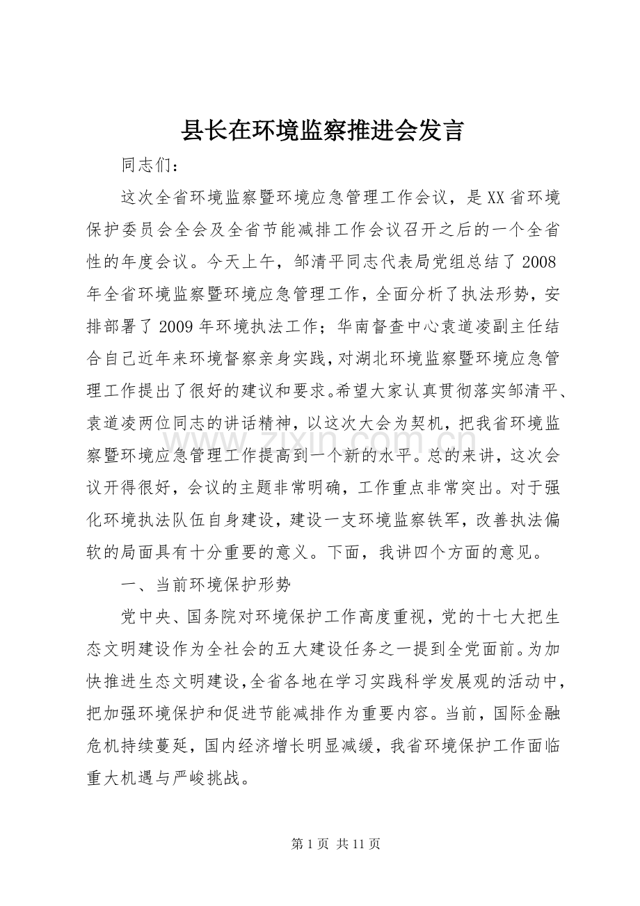县长在环境监察推进会发言稿.docx_第1页