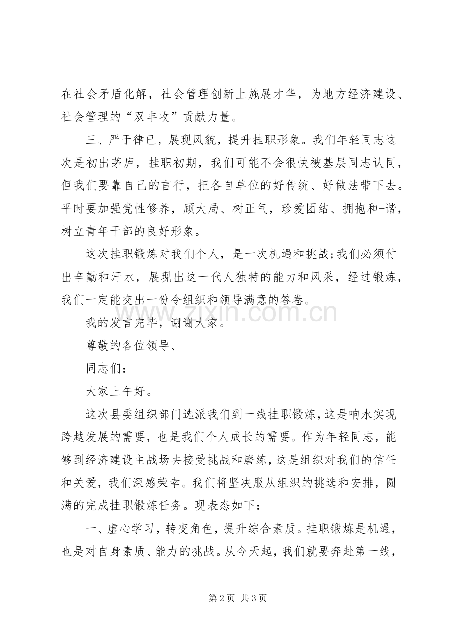 挂职干部任职表态发言稿.docx_第2页