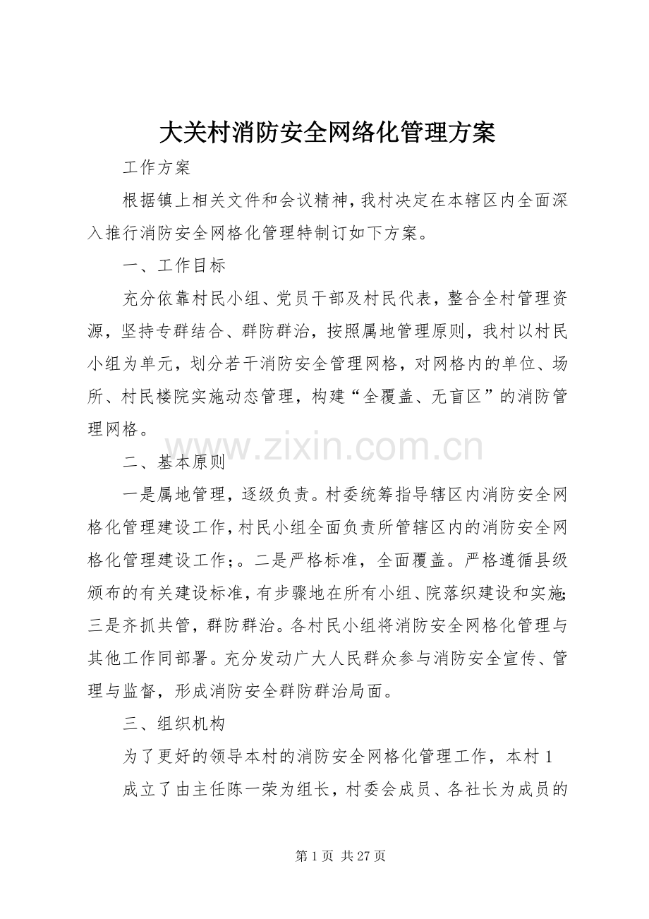 大关村消防安全网络化管理实施方案.docx_第1页