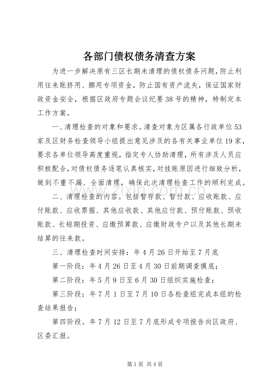 各部门债权债务清查实施方案.docx_第1页