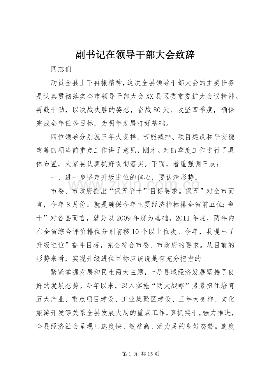 副书记在领导干部大会演讲致辞.docx_第1页