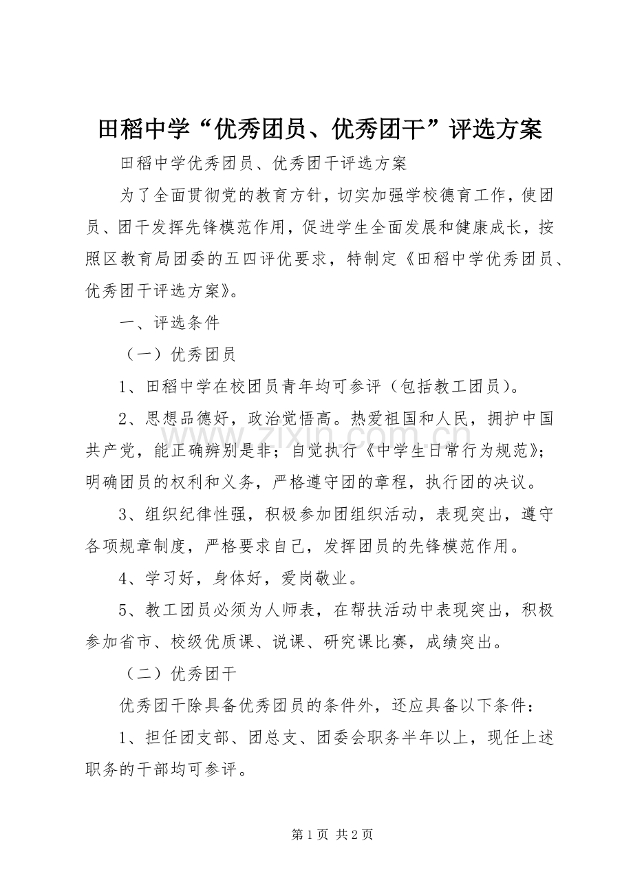 田稻中学“优秀团员、优秀团干”评选实施方案.docx_第1页