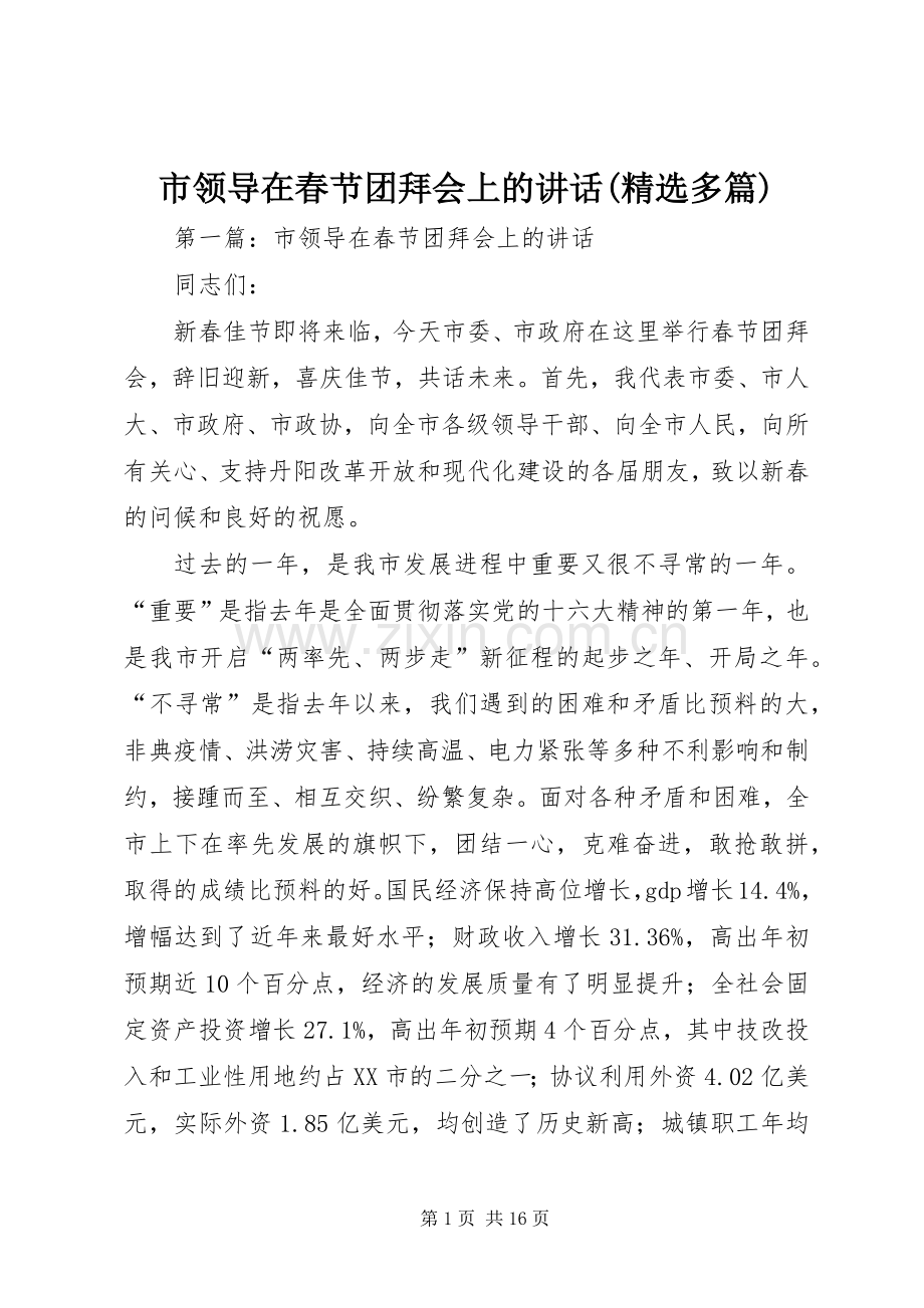 市领导在春节团拜会上的讲话(多篇).docx_第1页