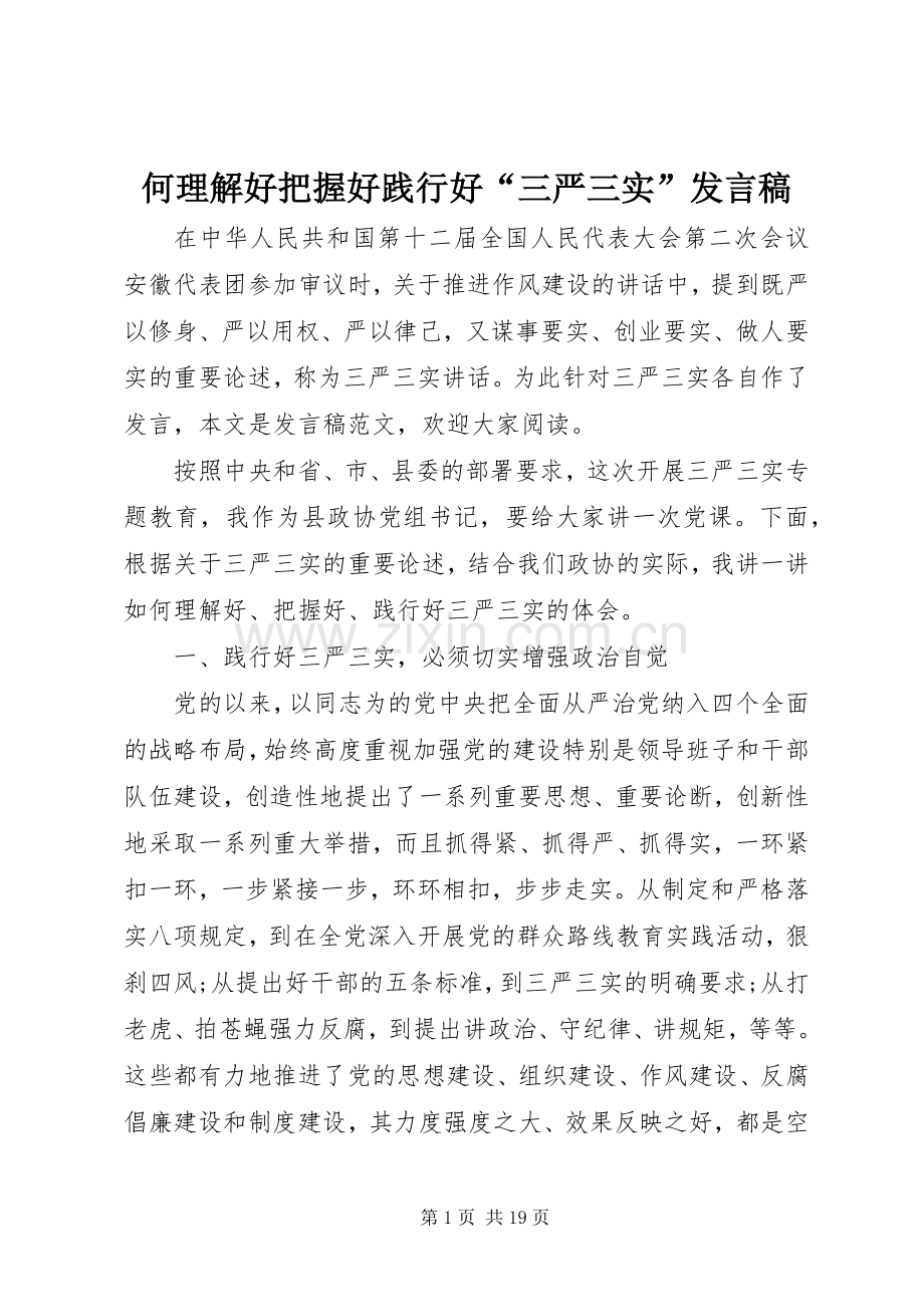 何理解好把握好践行好“三严三实”发言稿.docx_第1页