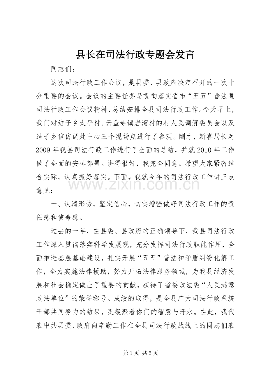 县长在司法行政专题会发言.docx_第1页