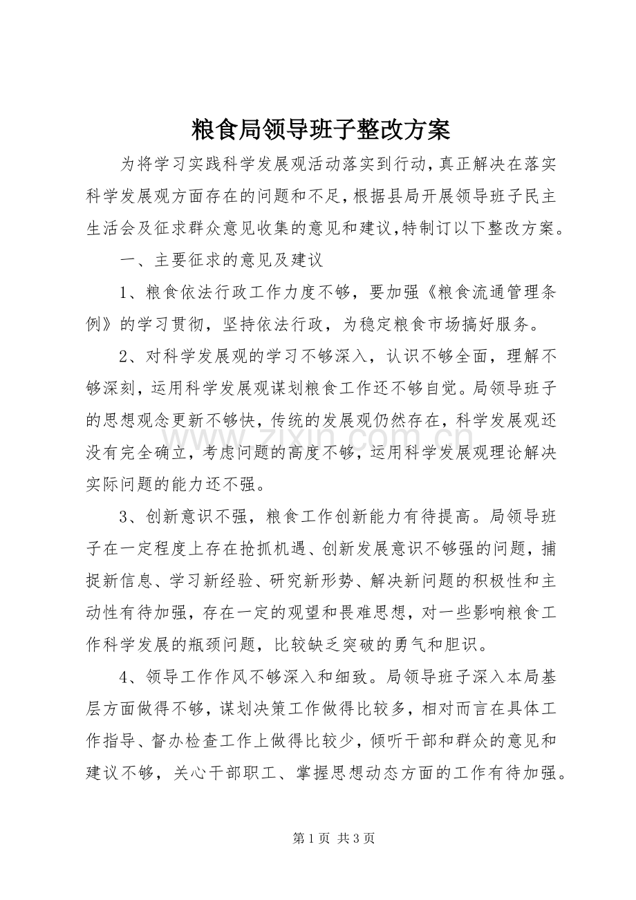 粮食局领导班子整改实施方案.docx_第1页