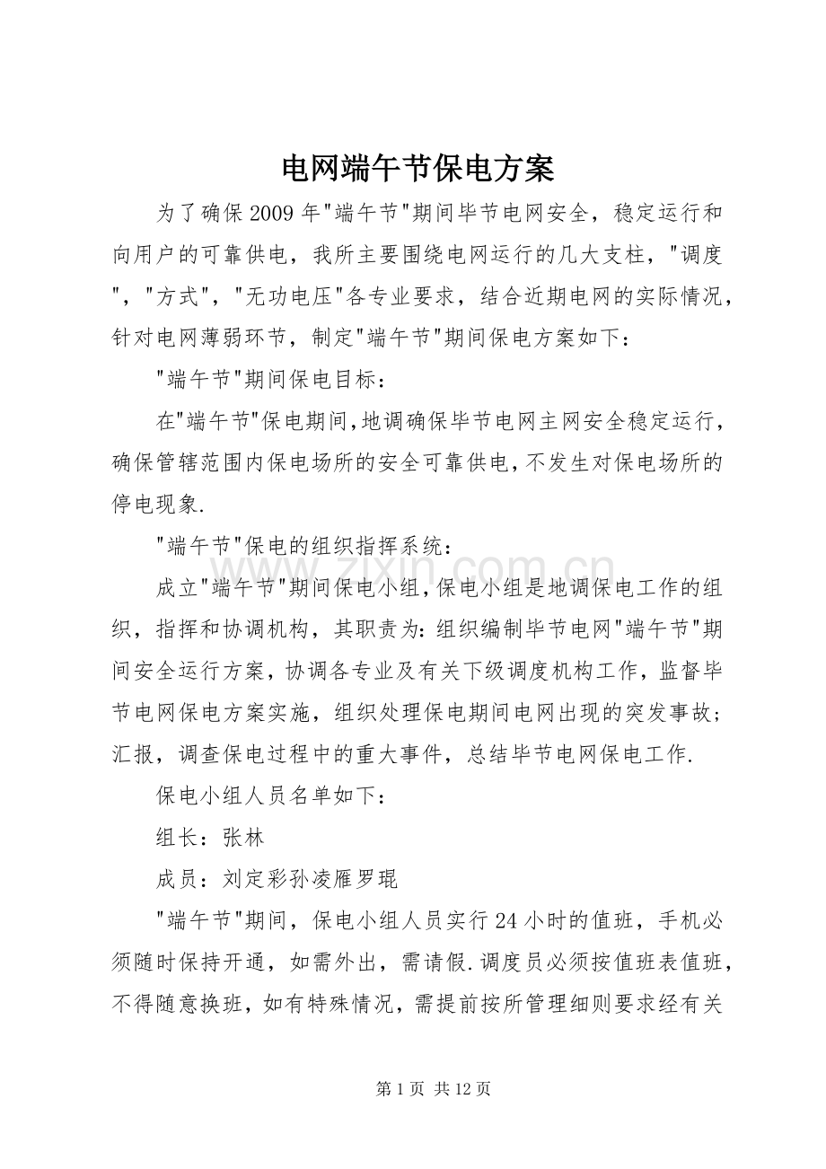 电网端午节保电实施方案.docx_第1页