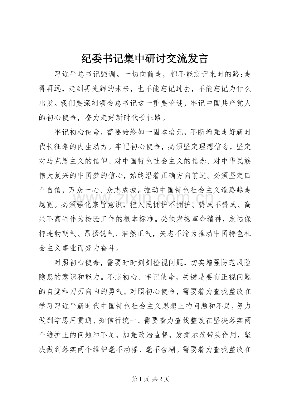 纪委书记集中研讨交流发言.docx_第1页