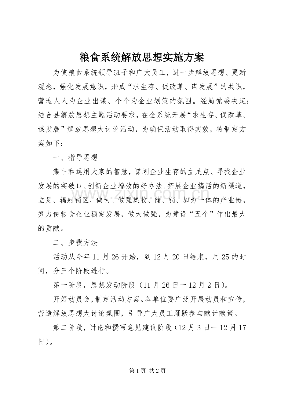 粮食系统解放思想方案.docx_第1页