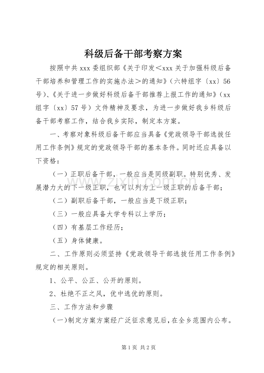 科级后备干部考察实施方案.docx_第1页