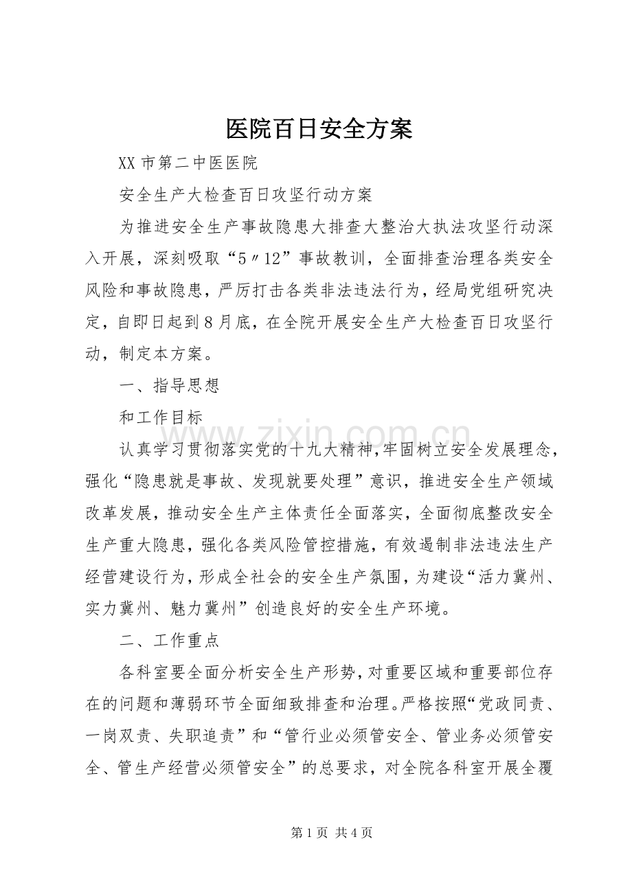 医院百日安全实施方案.docx_第1页
