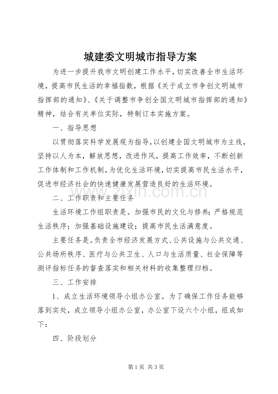 城建委文明城市指导实施方案.docx_第1页