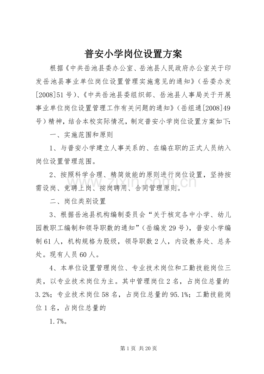 普安小学岗位设置实施方案.docx_第1页