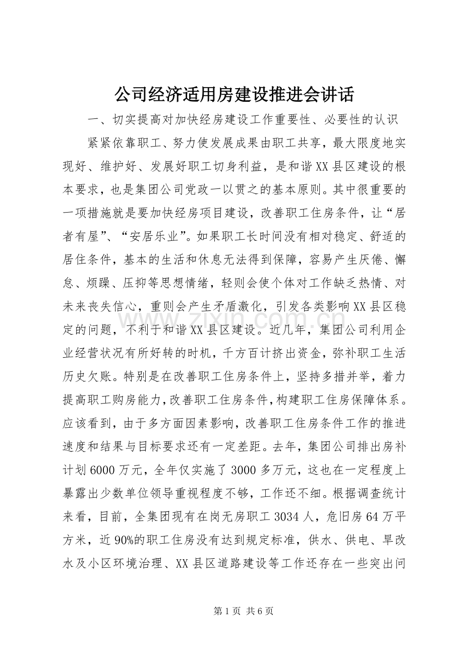 公司经济适用房建设推进会讲话.docx_第1页