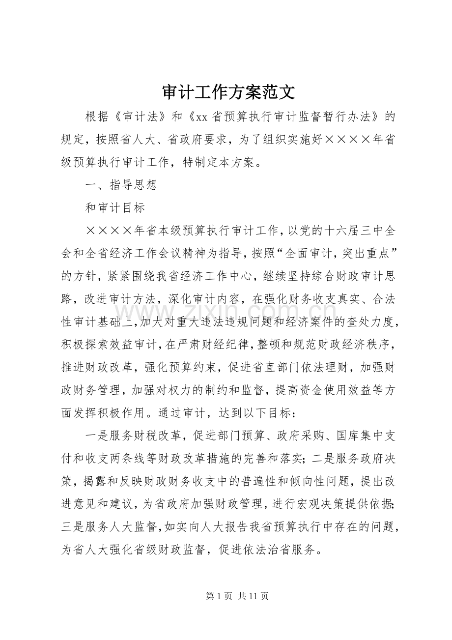 审计工作实施方案范文.docx_第1页