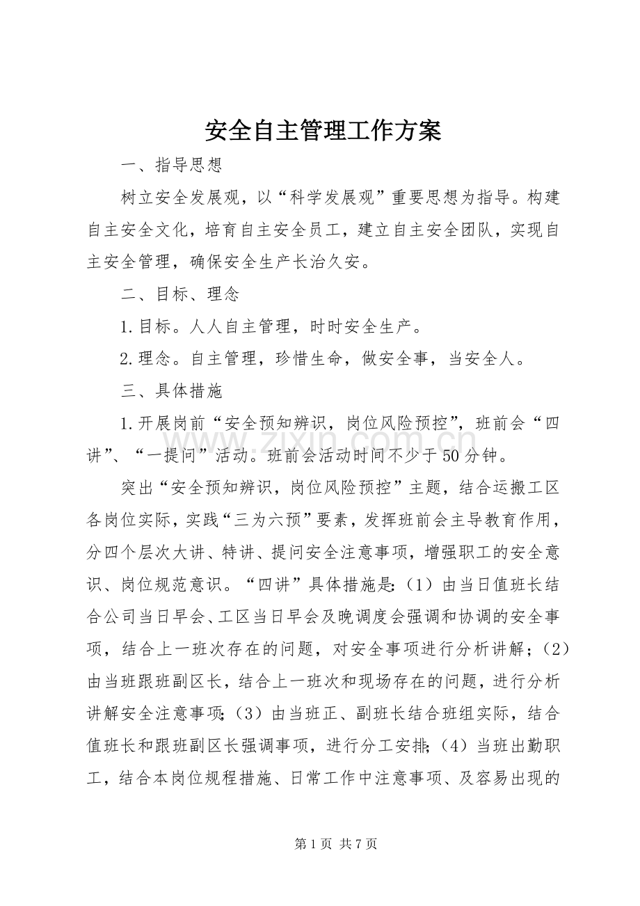 安全自主管理工作实施方案.docx_第1页
