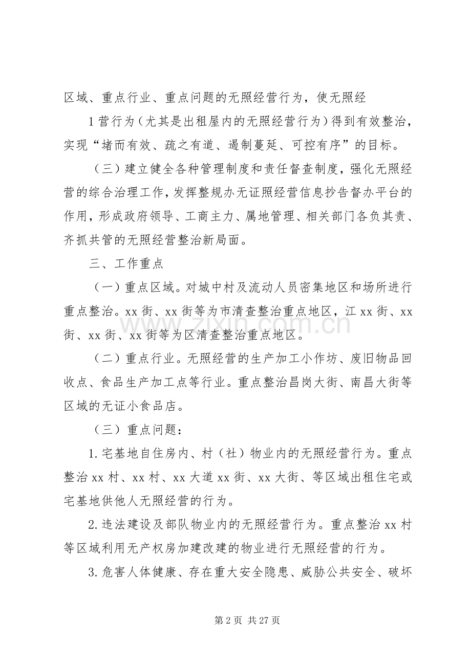 工商局XX分局在“三打两建”活动中开展清理整治无照经营专项行动方案.docx_第2页