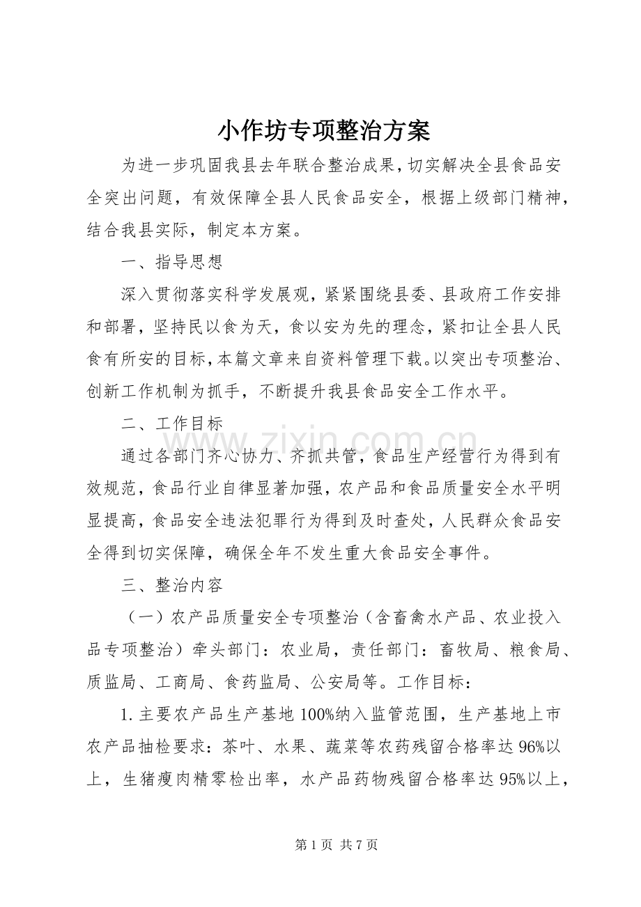 小作坊专项整治实施方案.docx_第1页