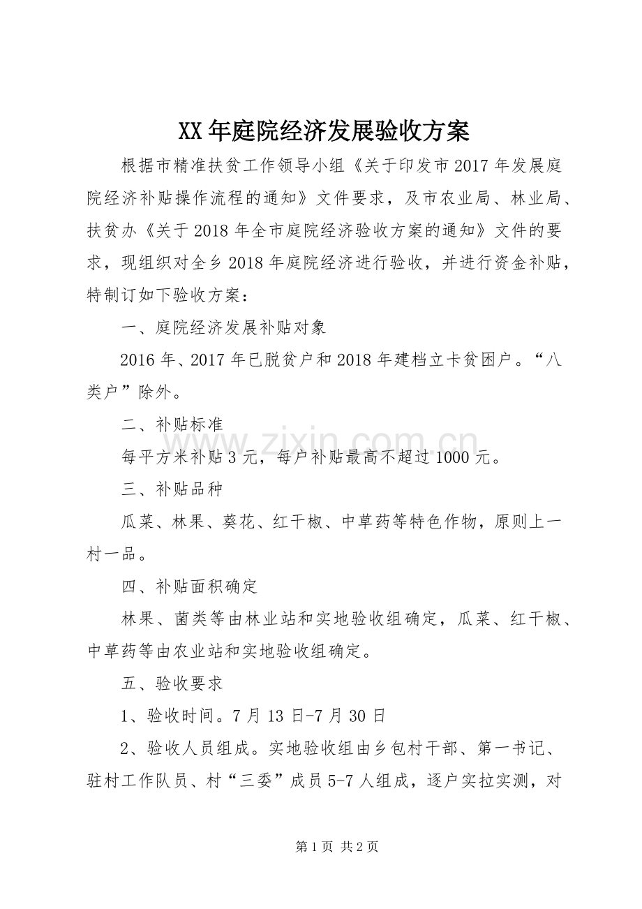 XX年庭院经济发展验收实施方案.docx_第1页