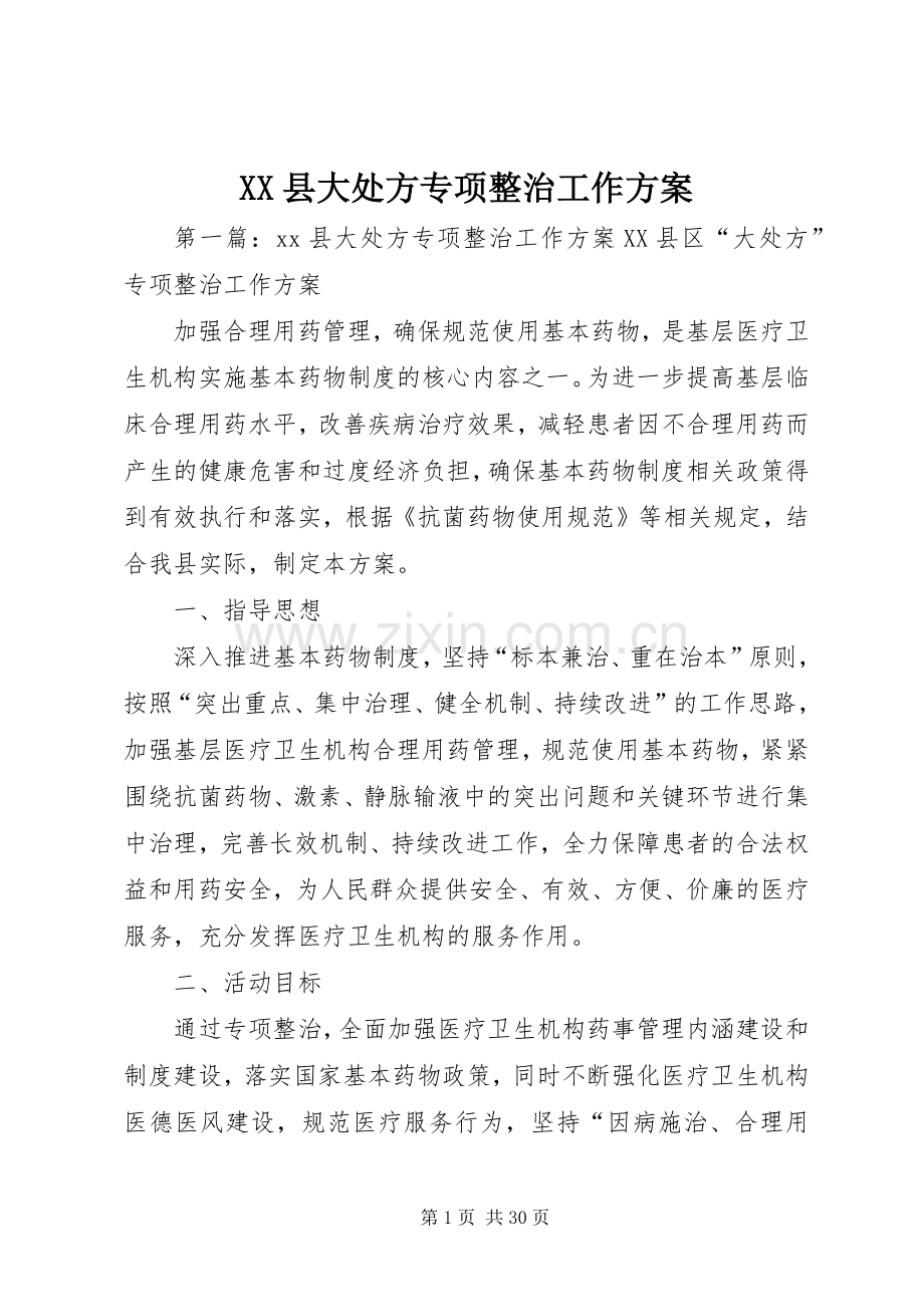 XX县大处方专项整治工作实施方案.docx_第1页