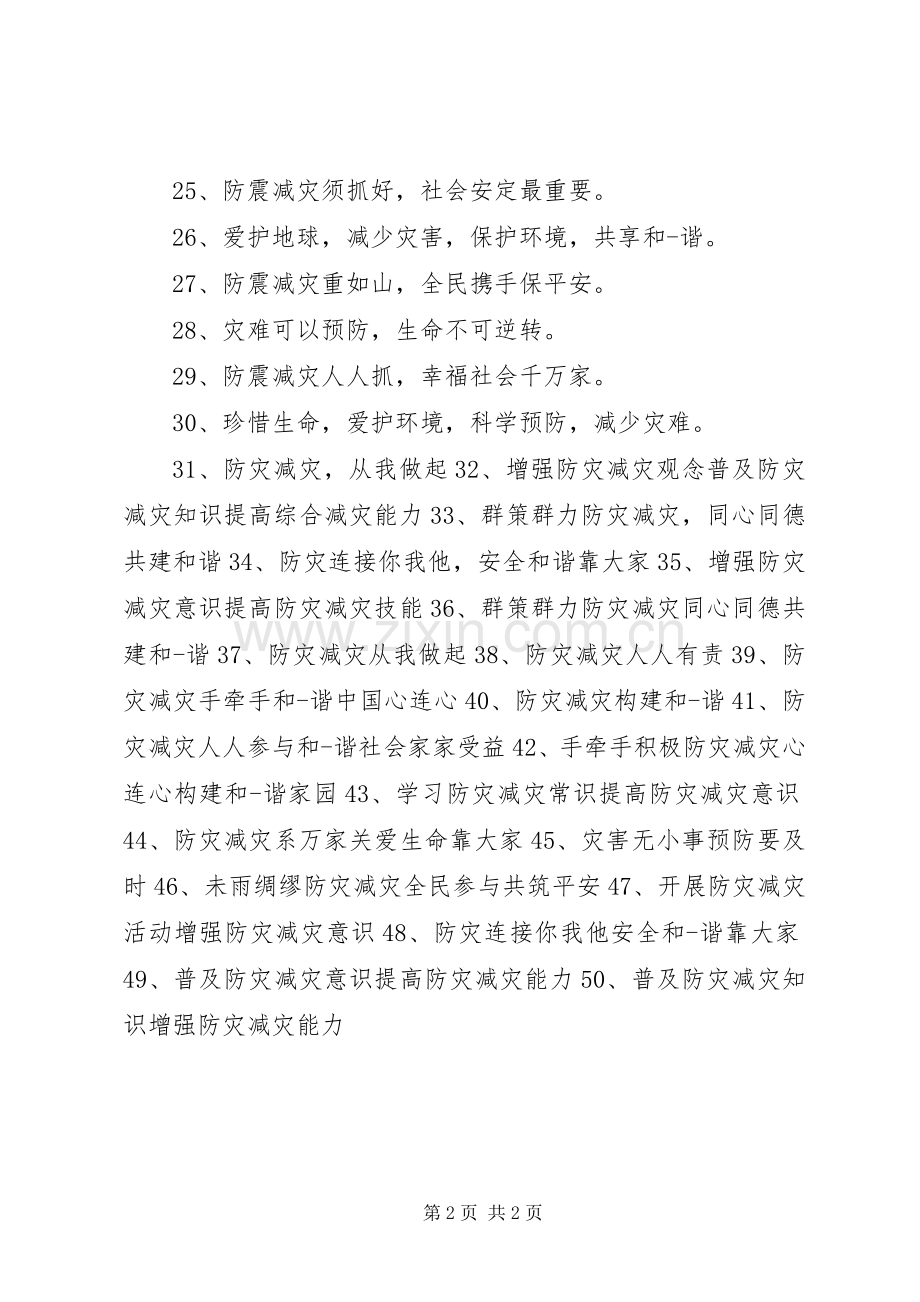 20XX年防震减灾科普知识宣传栏标语.docx_第2页