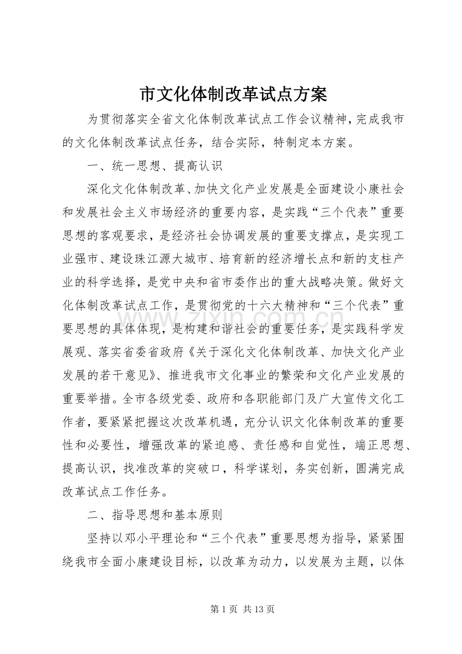 市文化体制改革试点实施方案.docx_第1页