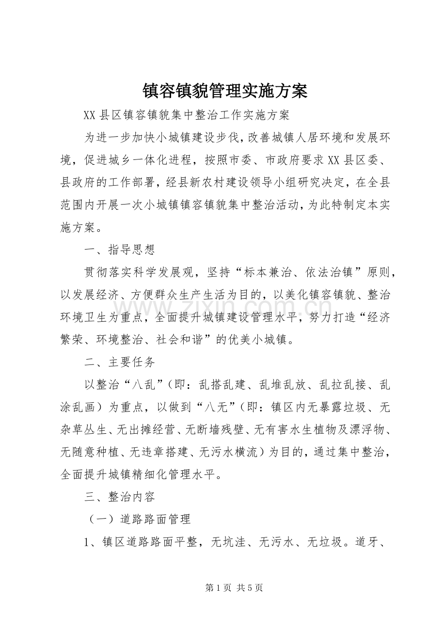 镇容镇貌管理方案.docx_第1页