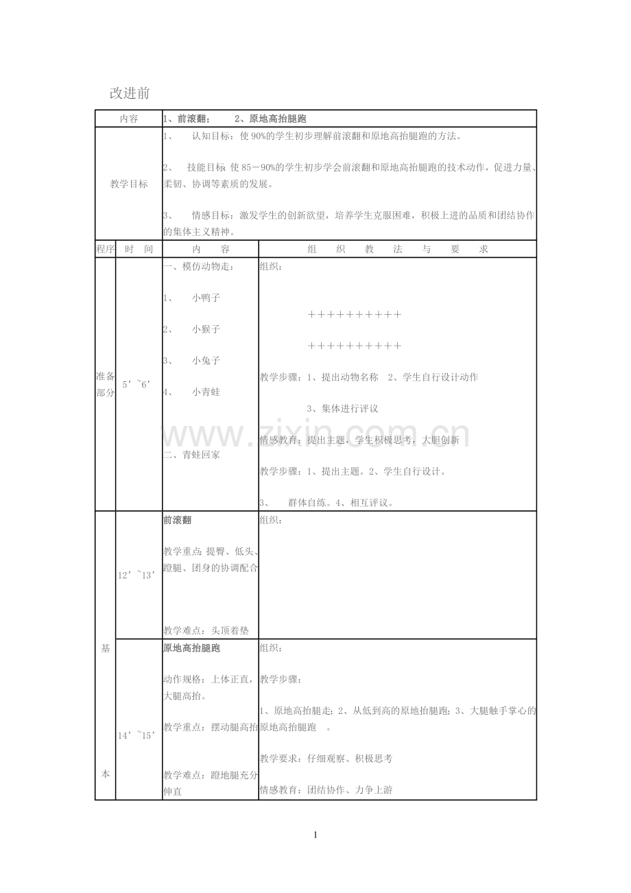 《前滚翻》改进前后的教案.doc_第1页