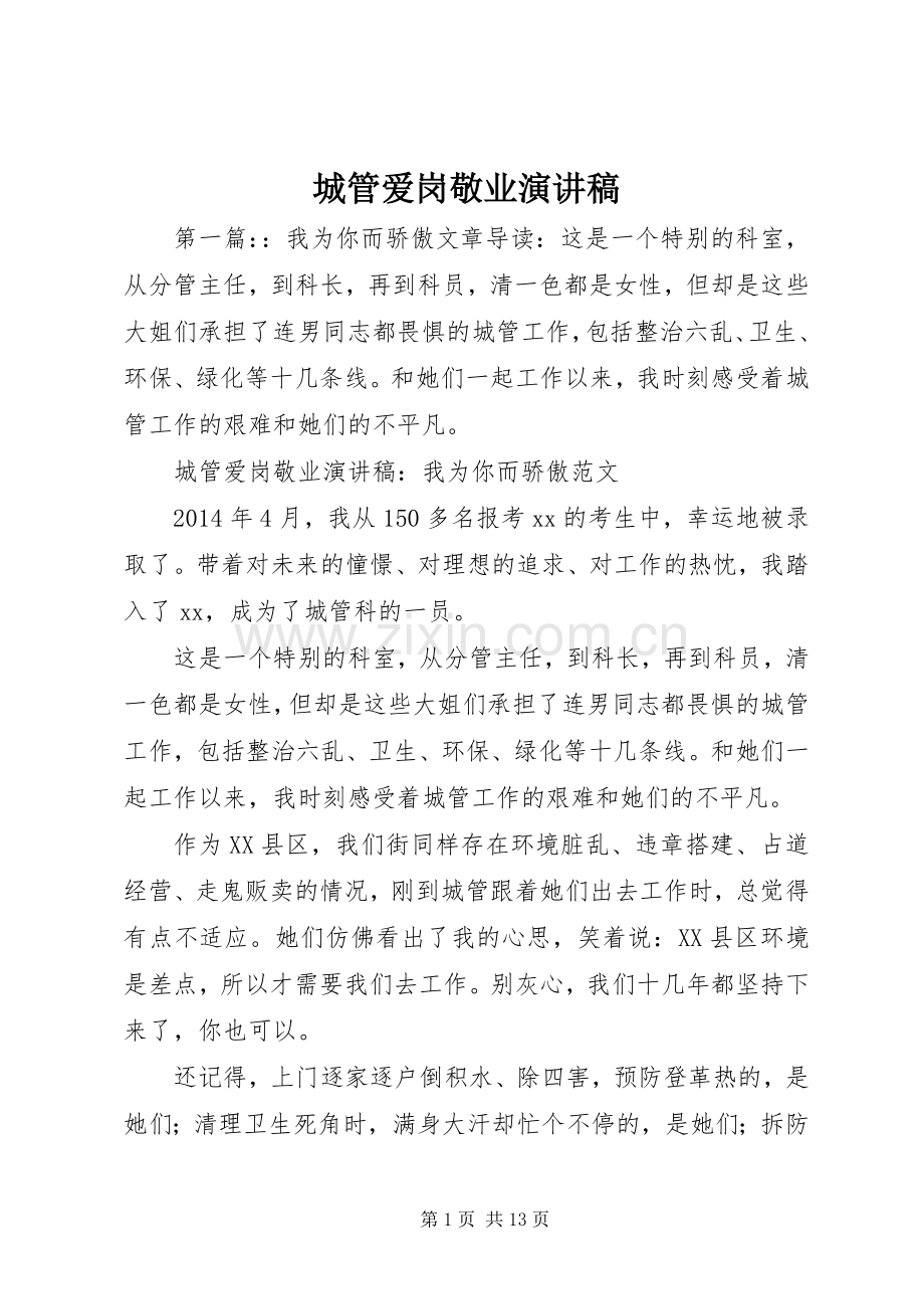 城管爱岗敬业演讲稿.docx_第1页