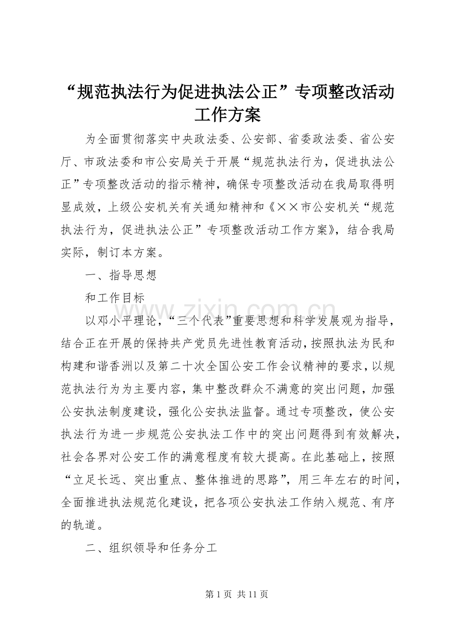 “规范执法行为促进执法公正”专项整改活动工作实施方案 .docx_第1页