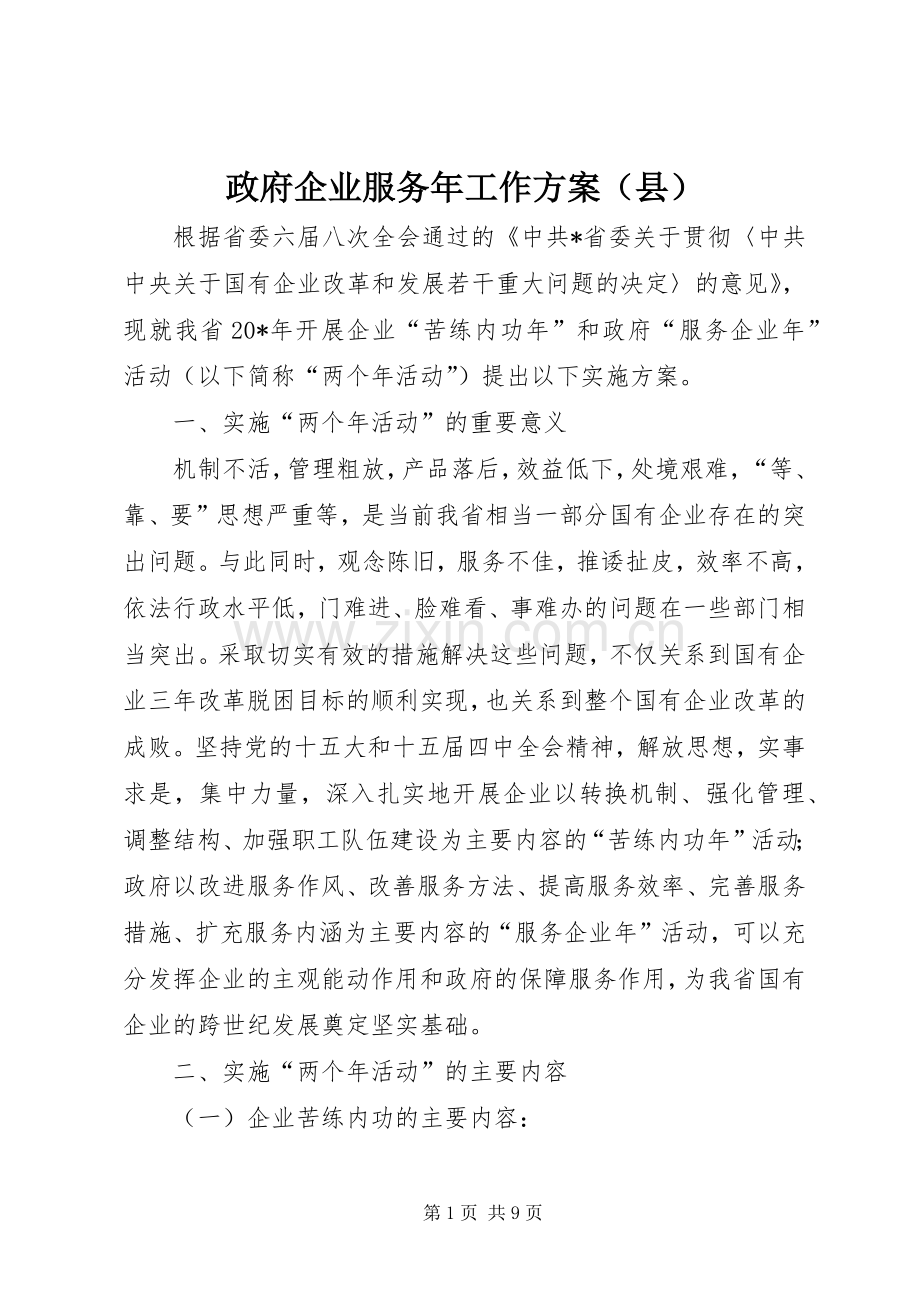 政府企业服务年工作实施方案（县）.docx_第1页