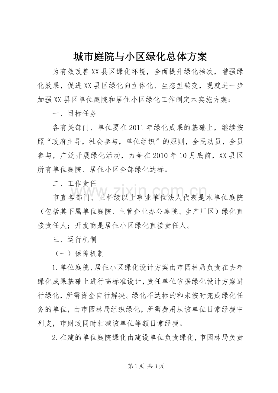 城市庭院与小区绿化总体实施方案.docx_第1页