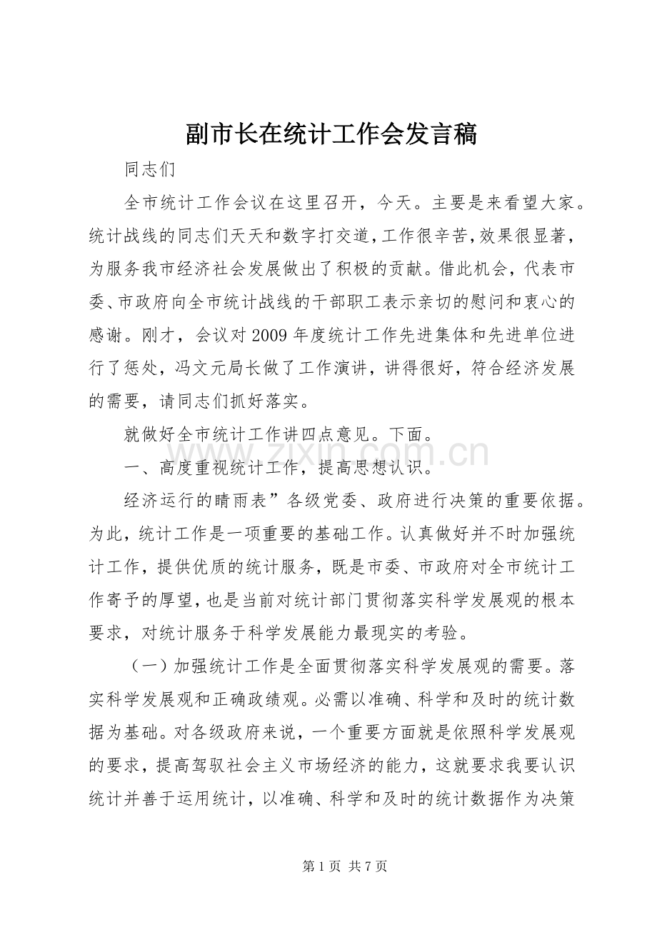 副市长在统计工作会发言稿.docx_第1页