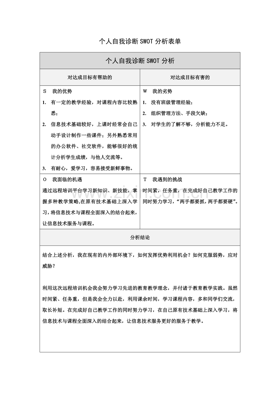 我的自我诊断SWOT分析表.doc_第1页