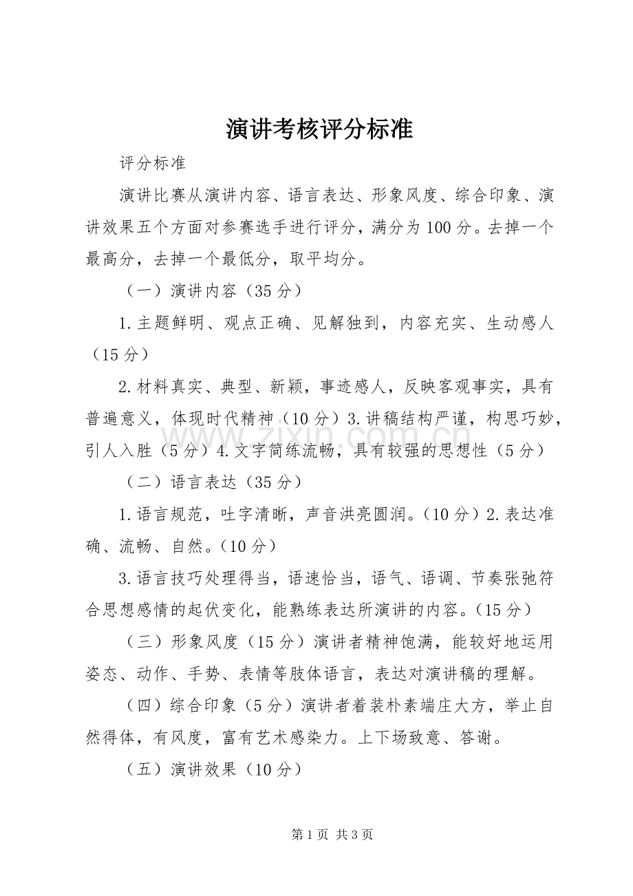 演讲考核评分标准.docx_第1页