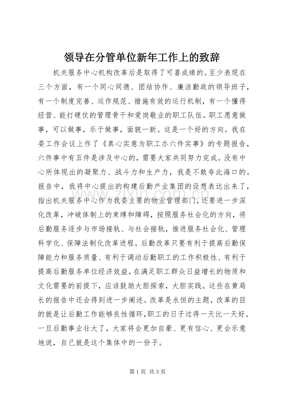 领导在分管单位新年工作上的演讲致辞.docx_第1页