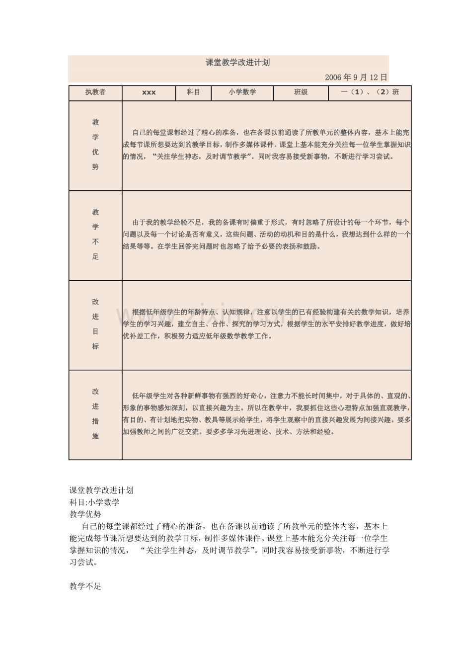 课堂教学改进计划.doc_第1页
