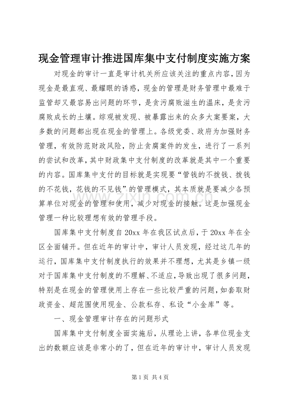 现金管理审计推进国库集中支付制度方案.docx_第1页