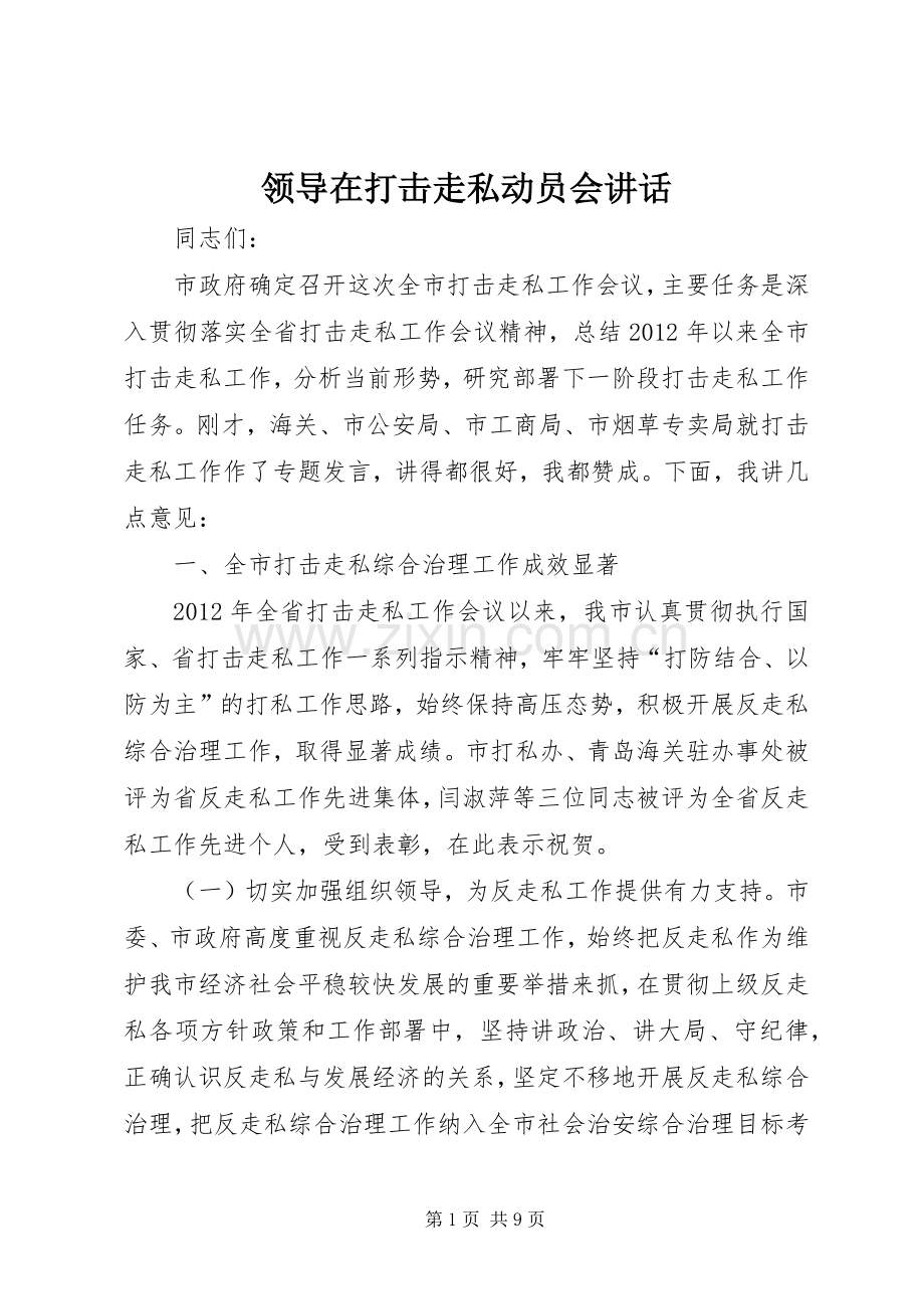 领导在打击走私动员会讲话.docx_第1页