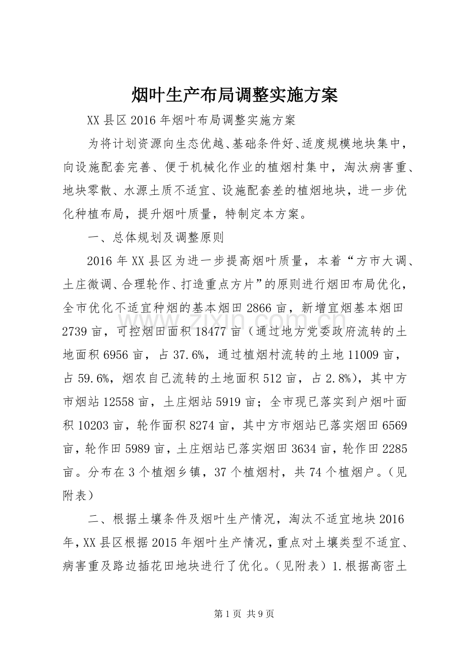 烟叶生产布局调整方案.docx_第1页