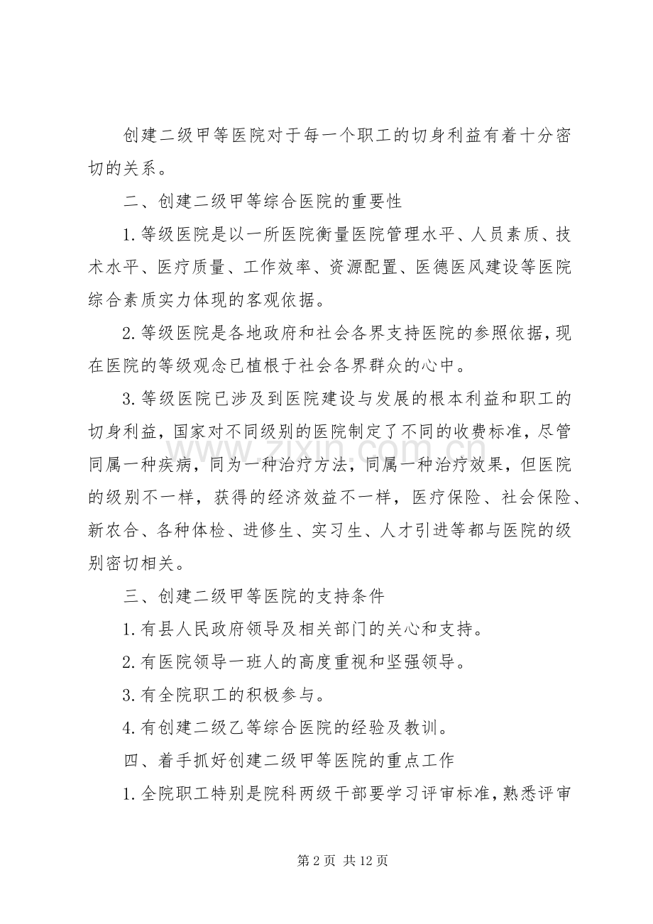 在创建二级甲等医院动员大会上的讲话.docx_第2页