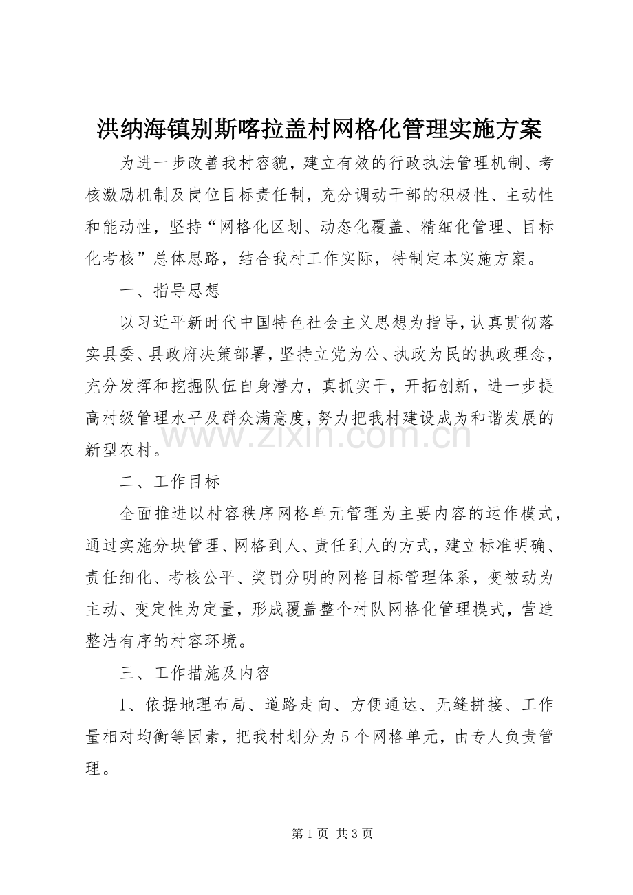 洪纳海镇别斯喀拉盖村网格化管理方案.docx_第1页