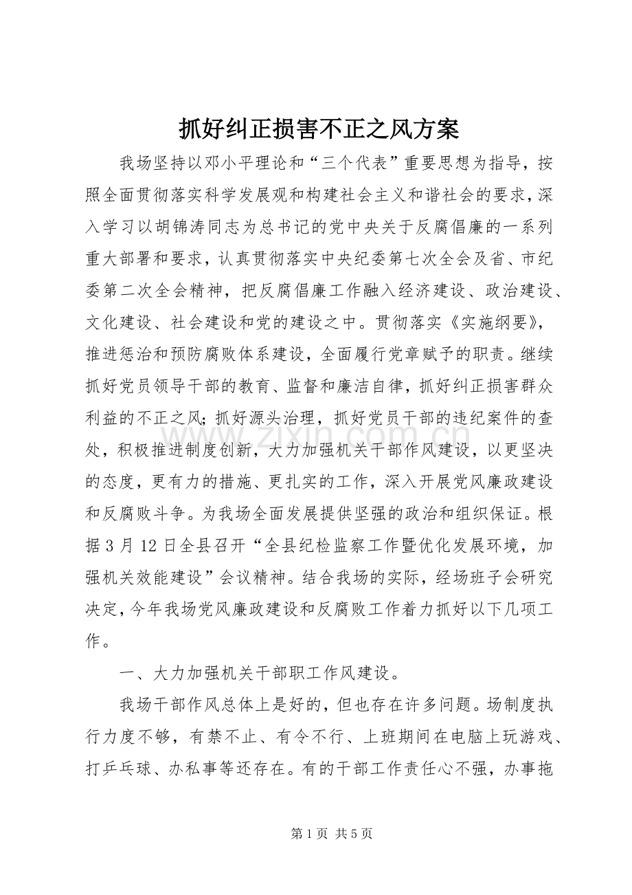 抓好纠正损害不正之风实施方案.docx_第1页