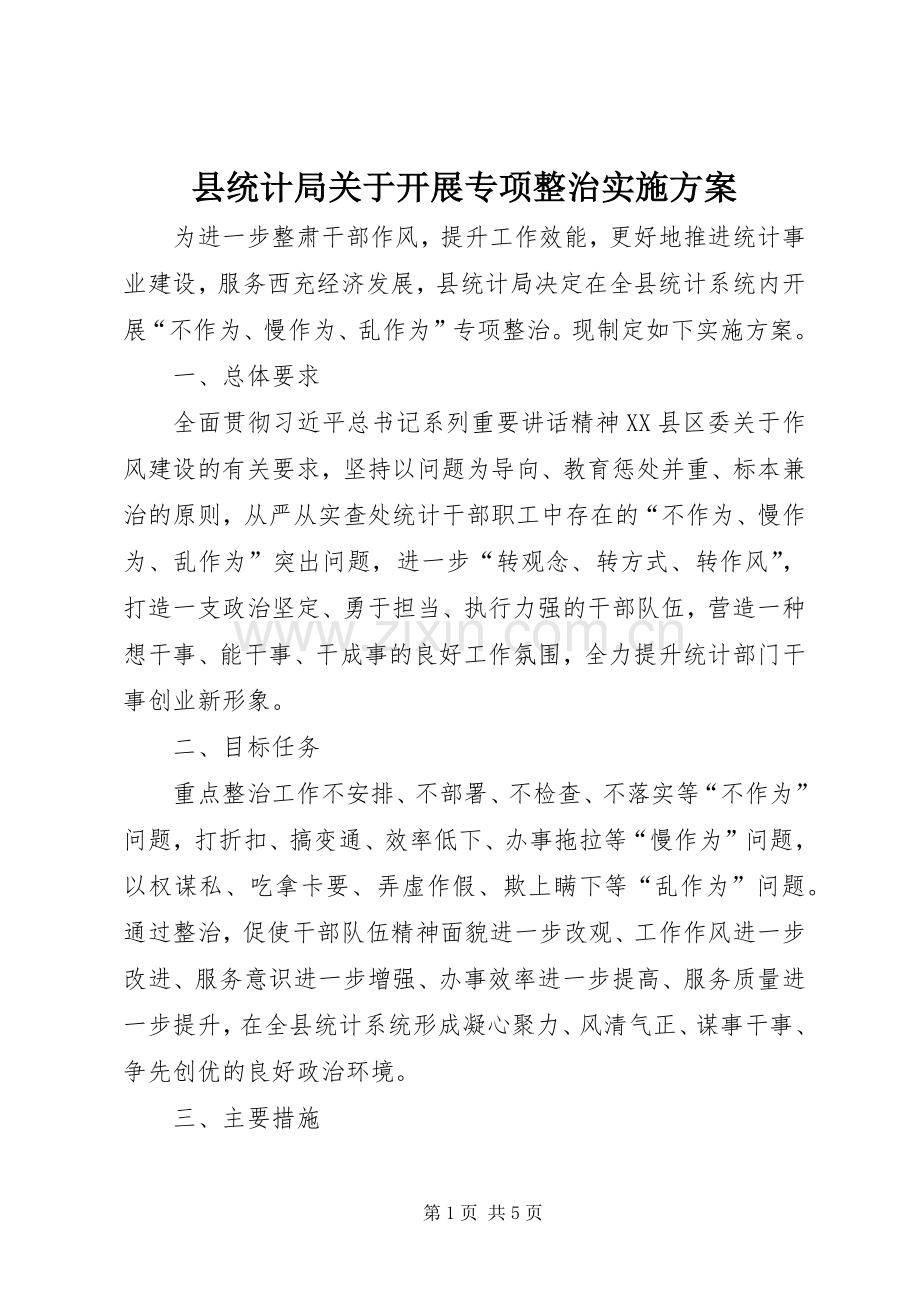 县统计局关于开展专项整治方案.docx_第1页