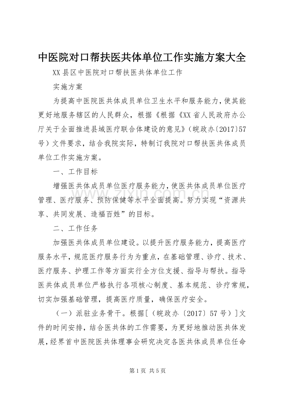 中医院对口帮扶医共体单位工作方案大全.docx_第1页