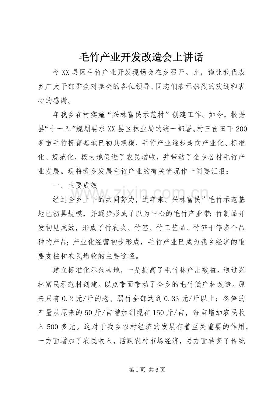 毛竹产业开发改造会上讲话.docx_第1页
