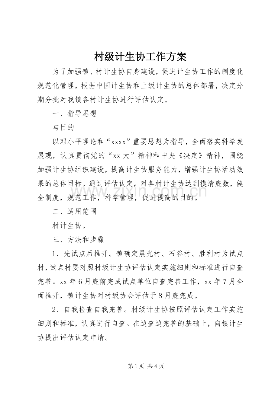 村级计生协工作实施方案.docx_第1页