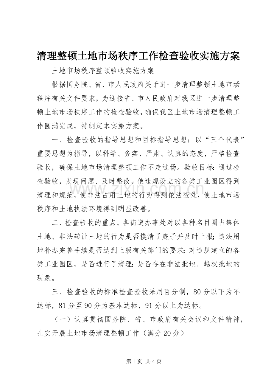 清理整顿土地市场秩序工作检查验收方案.docx_第1页