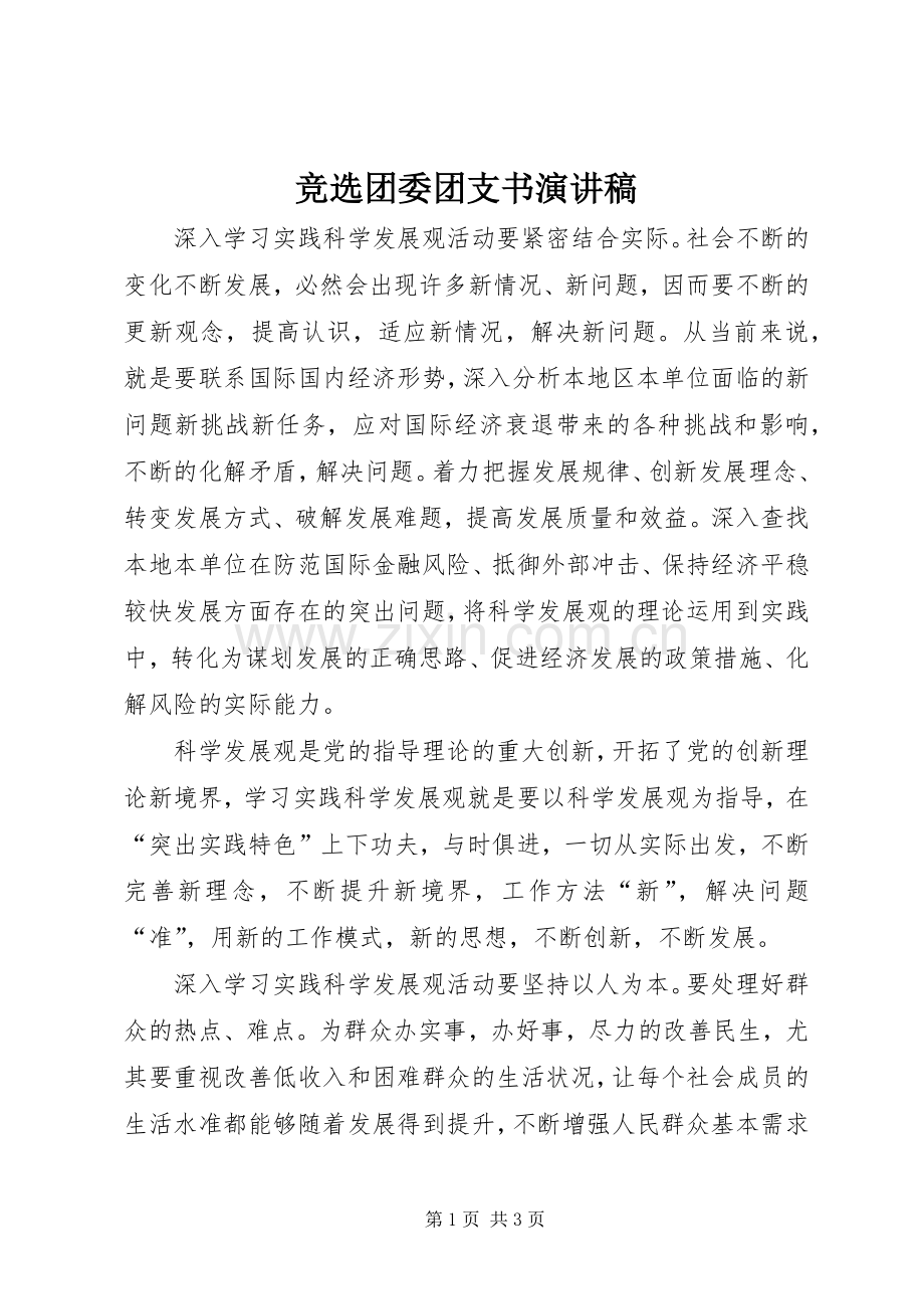竞选团委团支书演讲稿.docx_第1页